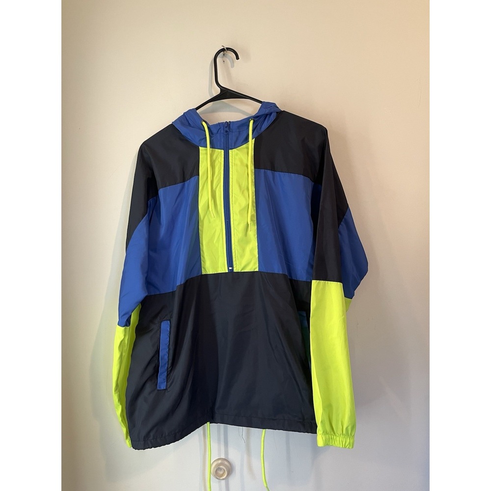 Beautiful Giant Windbreaker Neon Colorblock Hooded‎ Mens Small Oversized